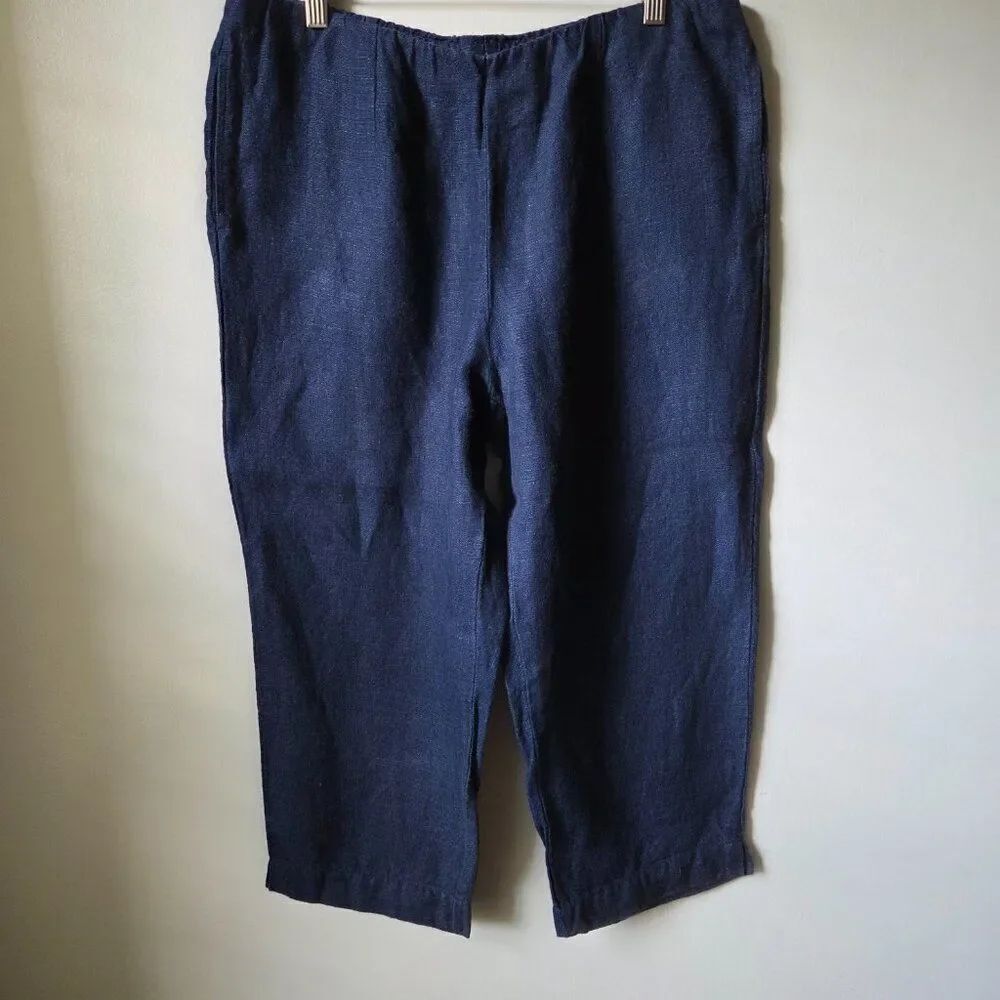 EUC PURE JILL J JILL LINEN BLUE CROP PANTS SIZE M